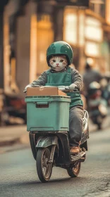 Cat as a Delivery Rider on a Scooter