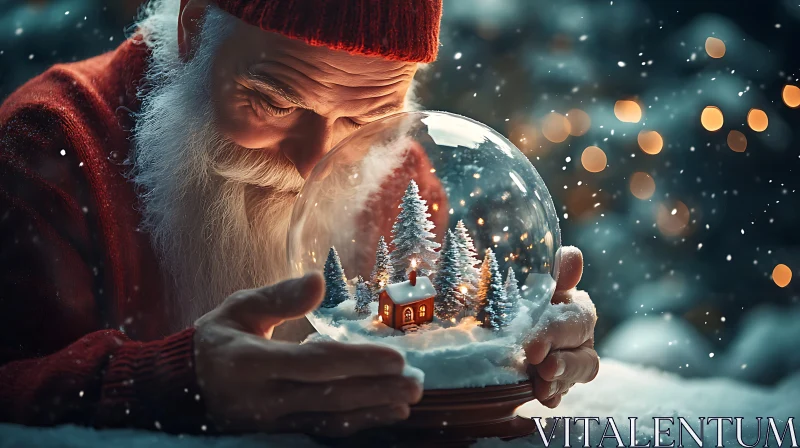 Santa with a Glowing Snow Globe AI Image