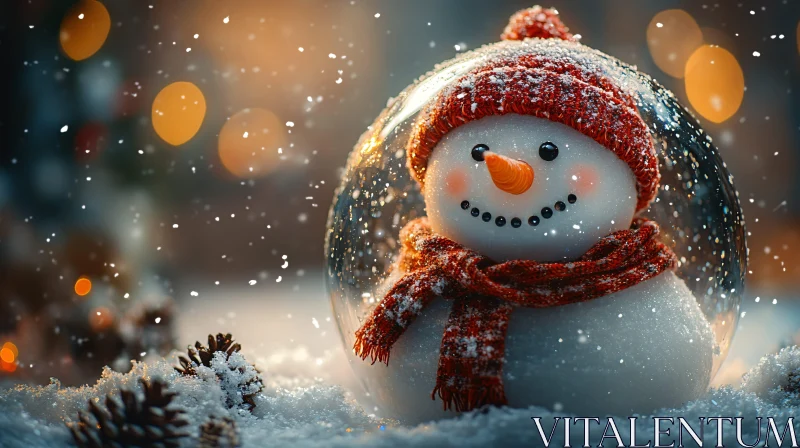 Festive Snowman in Enchanting Snow Globe AI Image