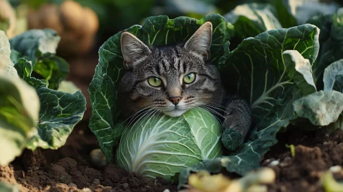 Cat in a Vegetable Garden