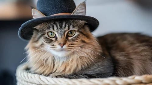 Fluffy Cat in a Black Hat