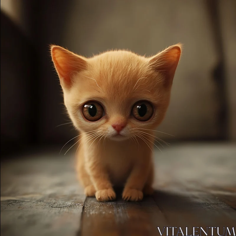 Cute Fluffy Kitten with Expressive Eyes AI Image