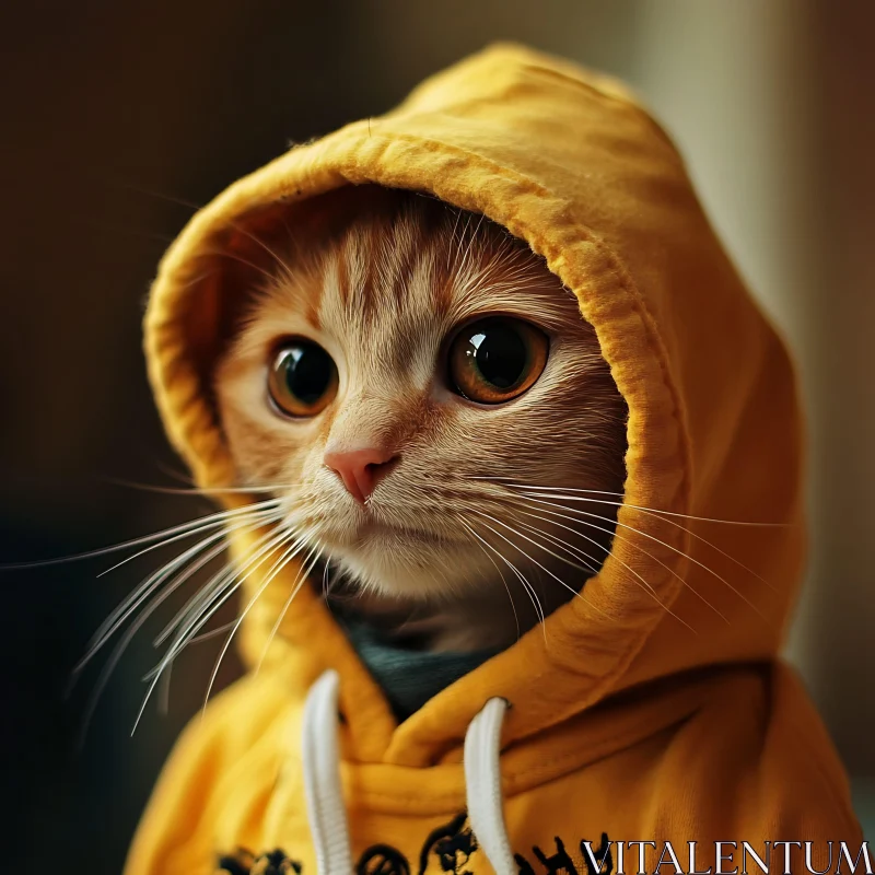 Charming Cat in Hoodie with Big Eyes AI Image