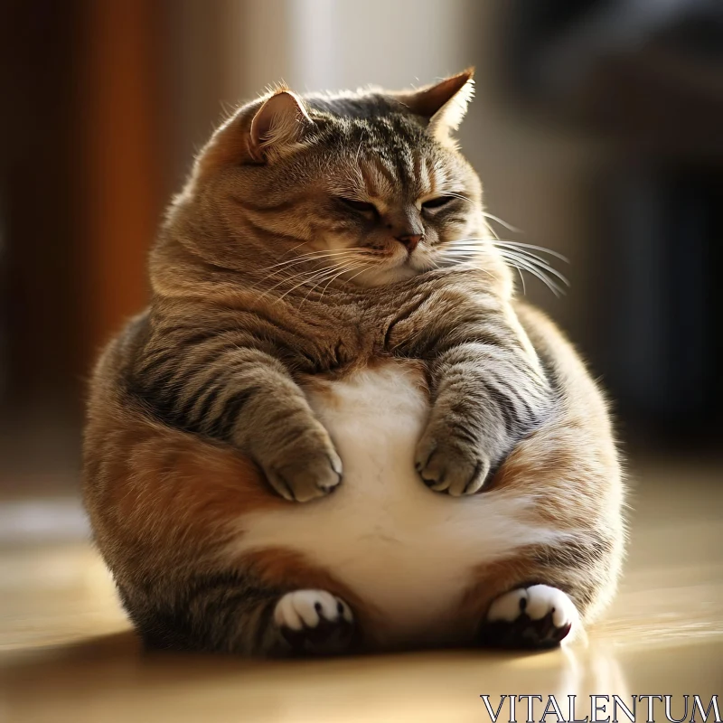 Adorable Fat Cat Relaxing in Sunlight AI Image