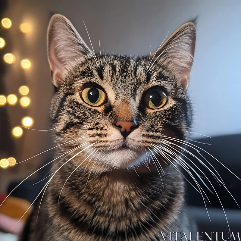 Close-Up of a Tabby Cat with Green Eyes AI Image