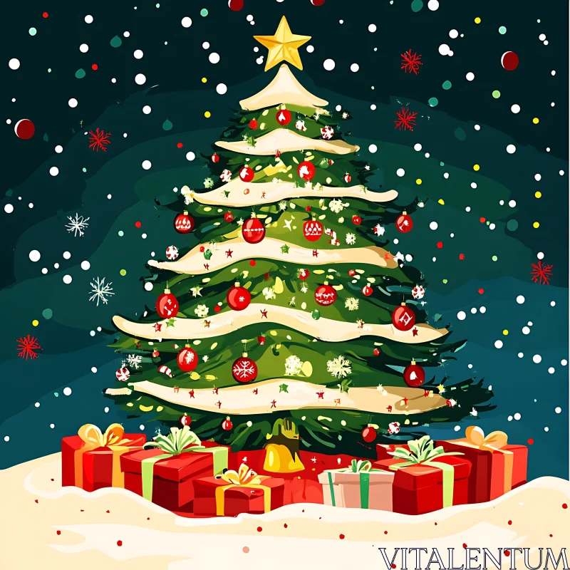 Decorated Christmas Tree and Gift Boxes AI Image