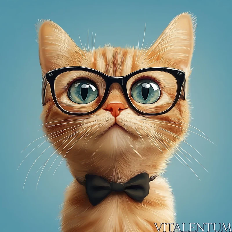 Cute Kitten with Glasses and Bow Tie AI Image