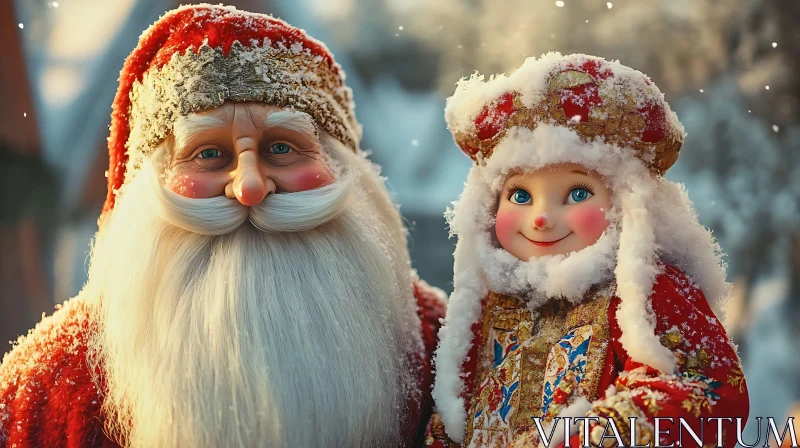 Santa Claus and Child in Snow AI Image