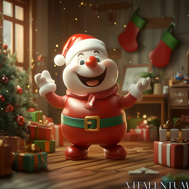 Joyful Santa Cartoon in Christmas Setting AI Image