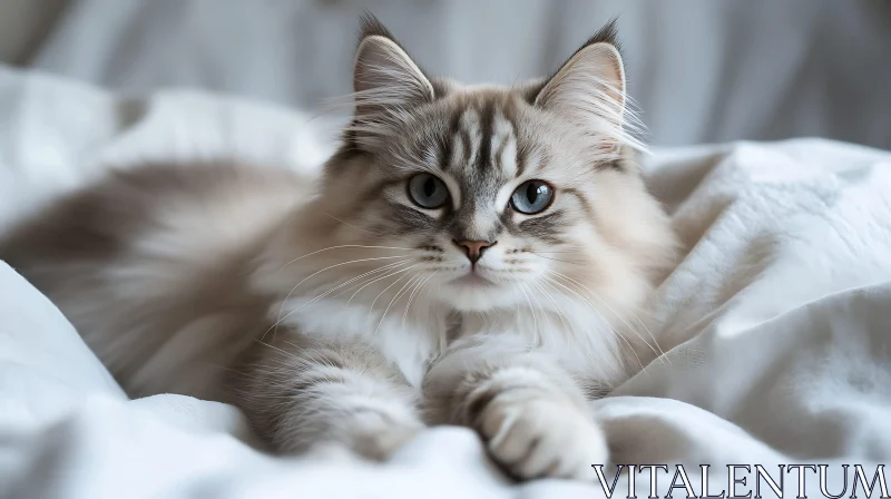 Serene Fluffy Cat with Blue Eyes AI Image