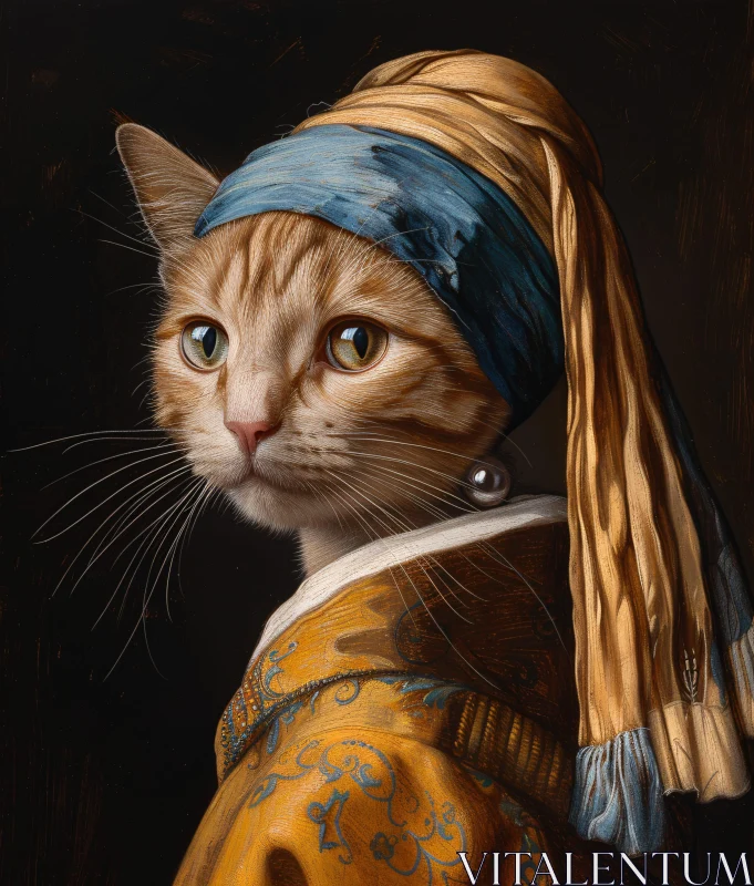 Feline Art Portrait with Turban and Earring AI Image