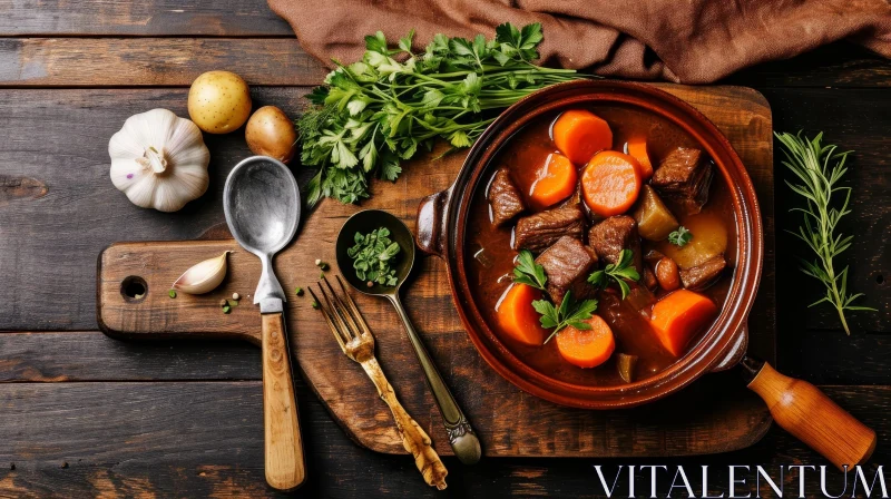Delicious Beef Stew in Ceramic Pot | Rustic Food Photography AI Image