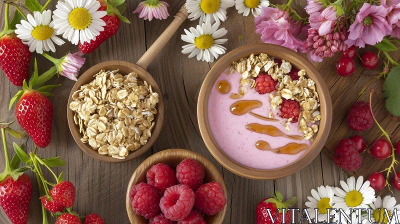 Delicious Yogurt Bowl with Raspberries, Strawberries, and Granola AI Image
