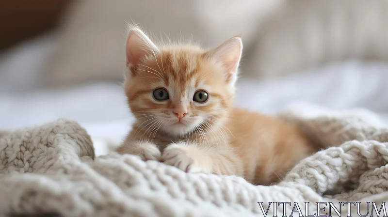 Cozy Ginger Kitten on White Blanket AI Image