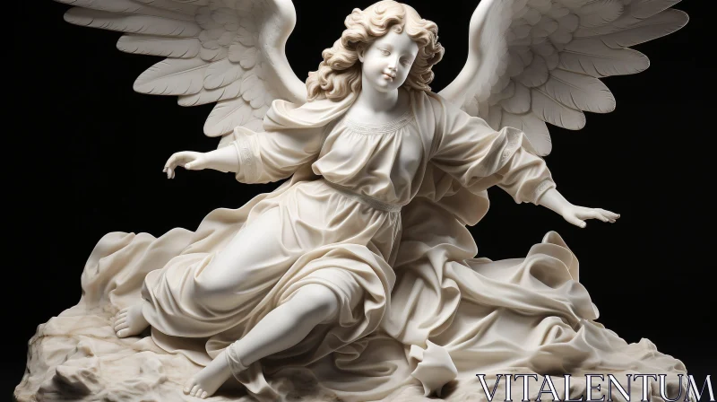 Ethereal White Marble Angel Statue - 3D Rendering AI Image