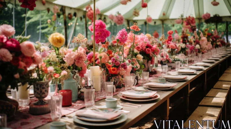 AI ART Maximalist Wedding Party Tent with Whimsical Ceramics and Color Washes