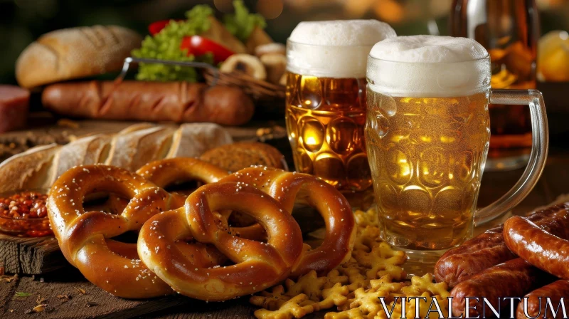 Oktoberfest Celebration: Beer, Pretzels, and Rustic Charm AI Image