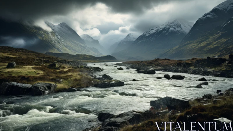 Scottish Landscapes: Atmospheric River and Mountain Views AI Image