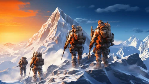 Soldiers in Wintery Mountains: A Conceptual Digital Art Masterpiece