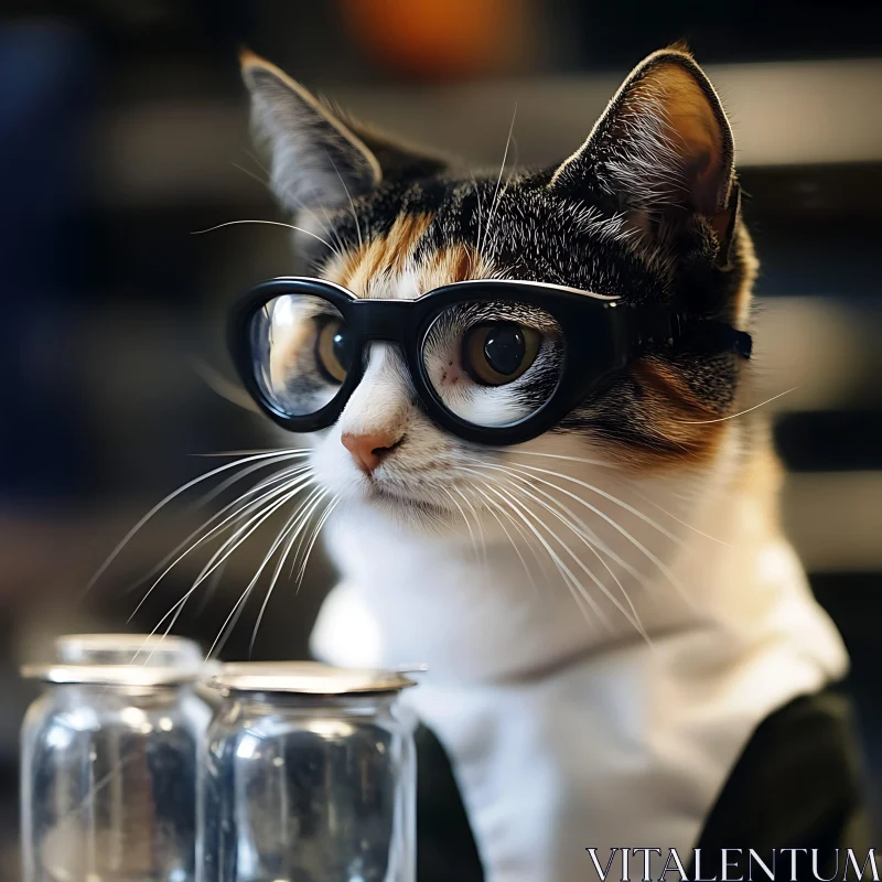 Calico Scientist Cat in Laboratory Setting AI Image