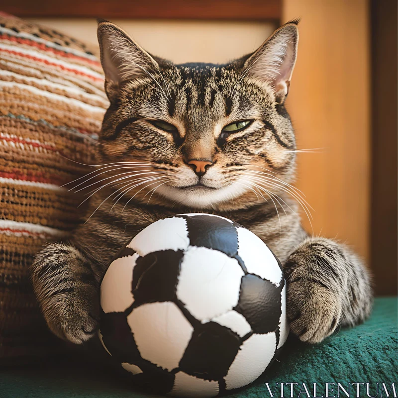 AI ART Playful Tabby Cat with Soccer Ball