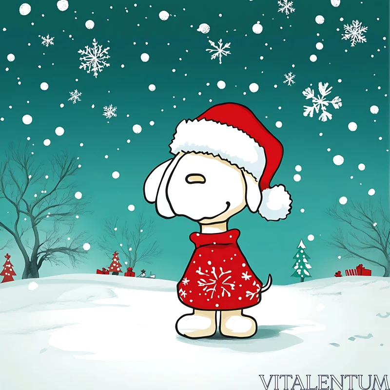 Holiday Cartoon Dog in Snowy Winter Wonderland AI Image