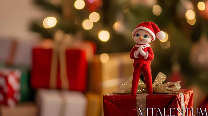 Festive Elf Doll in Santa Outfit AI Image