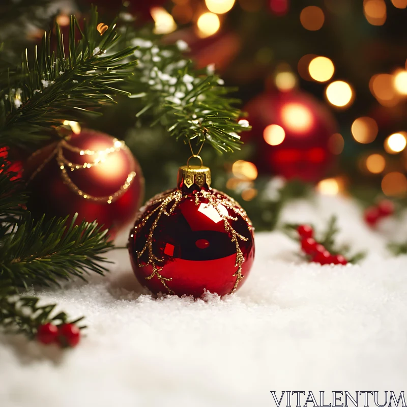 Festive Red and Gold Christmas Decorations AI Image