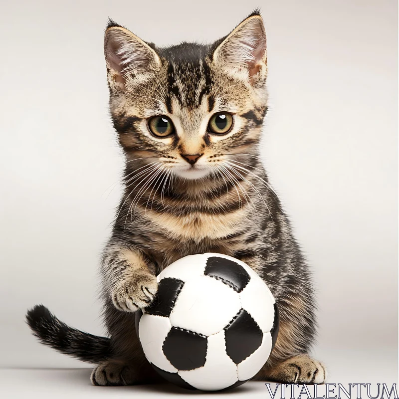 AI ART Playful Kitten with Soccer Ball