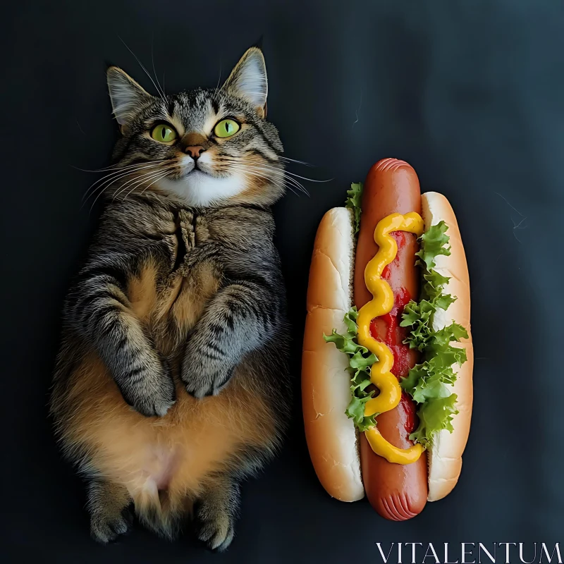 AI ART Adorable Cat and Hot Dog Side by Side