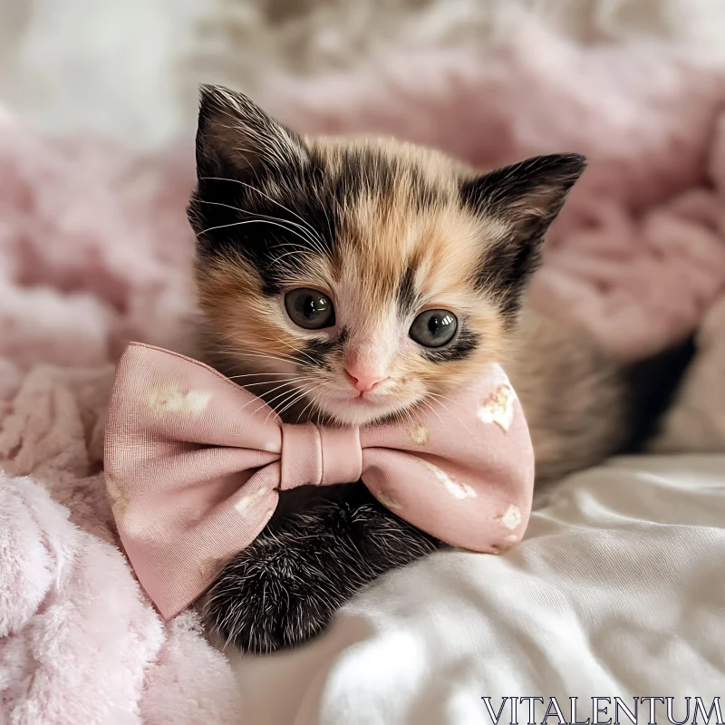 Cute Kitten with Bow Tie AI Image