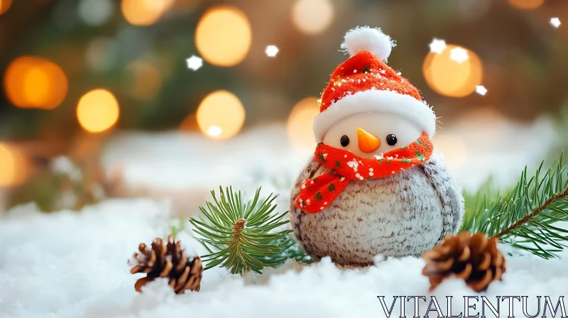 Adorable Bird Decoration with Winter Hat and Scarf AI Image