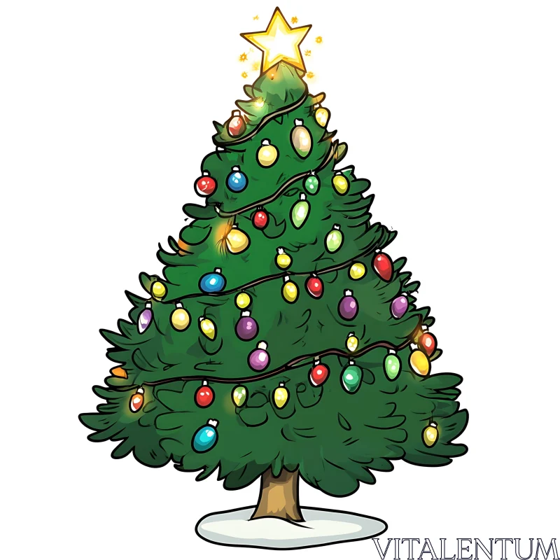 Festive Christmas Tree with Star Topper AI Image