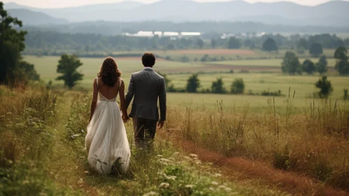 Bride and Groom in Countryside - A Moment of Serene Matrimony
