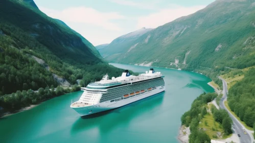 Captivating Cruise Ship Journey: Serene River, Majestic Mountains