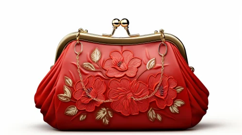 Chic Red Leather Handbag with Floral Pattern
