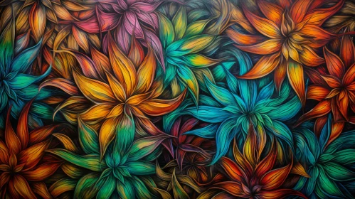 Colorful Floral Pattern on Dark Background