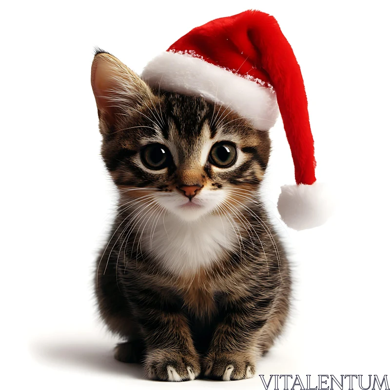 Festive Kitten with Santa Hat AI Image