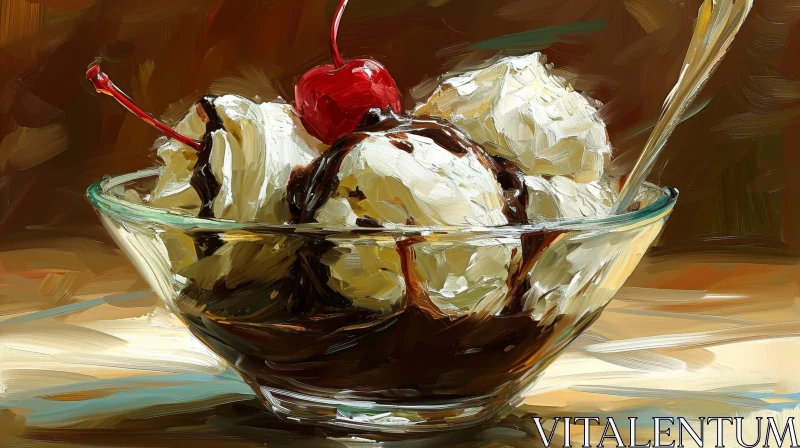 Delicious Dessert in a Glass Bowl: A Realistic Painting AI Image