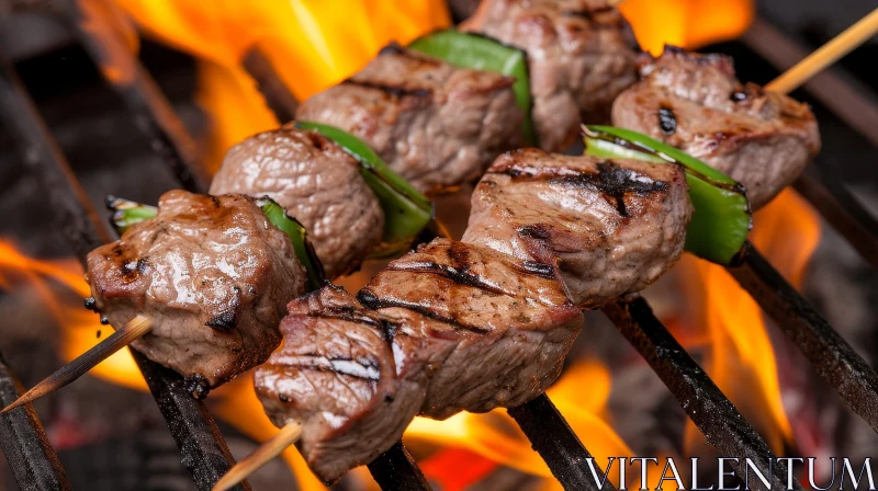 Delicious Grilled Beef Skewers with Green Bell Peppers AI Image