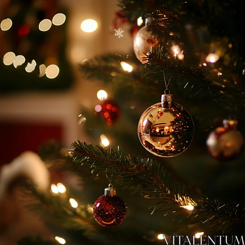 Christmas Decorations on Tree AI Image