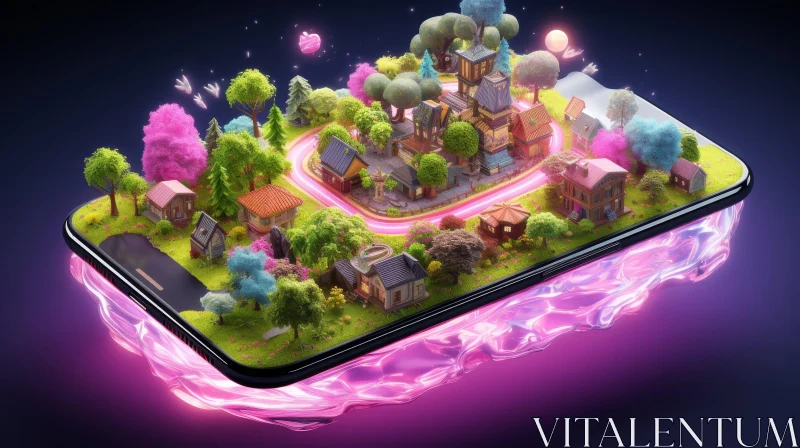 AI ART Enchanting 3D Village Smartphone Illustration