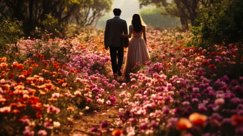 Romantic Wedding Stroll in a Flower Field