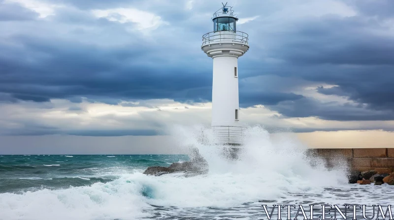 Stormy Lighthouse on Rocky Coast | Powerful Nature Scene AI Image