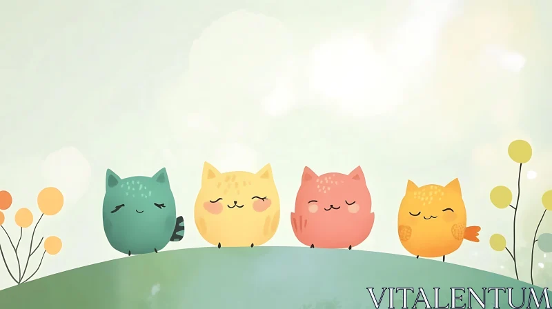 Adorable Colorful Cartoon Cats AI Image