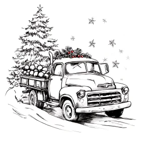 Festive Vintage Truck and Holiday Scene