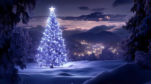 Radiant Christmas Tree Amidst Snow-Covered Scene