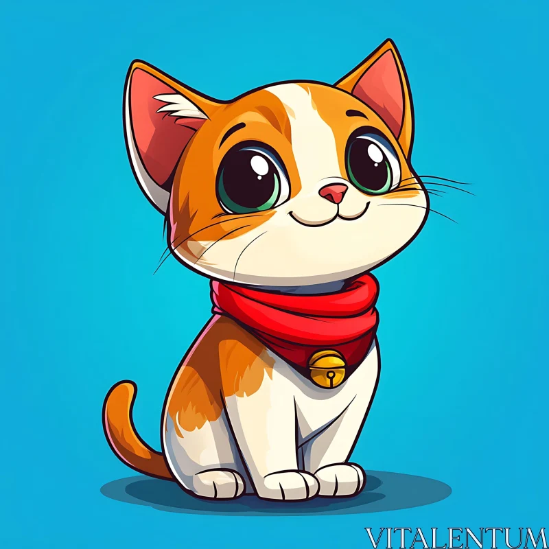 Cute Cartoon Kitty with Bell AI Image