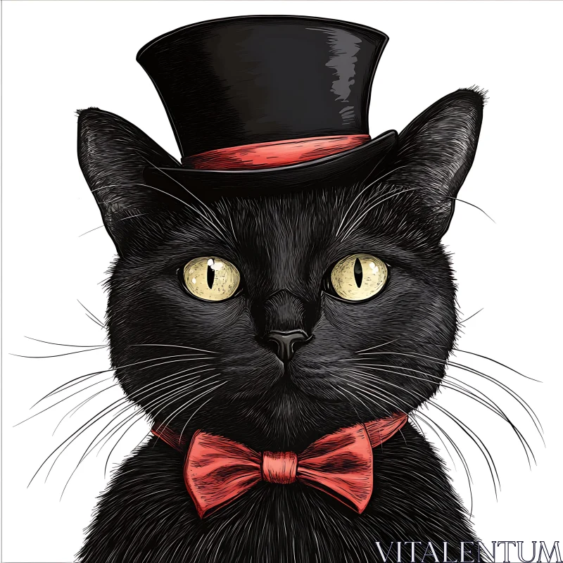 Sophisticated Cat with Top Hat & Bow Tie AI Image