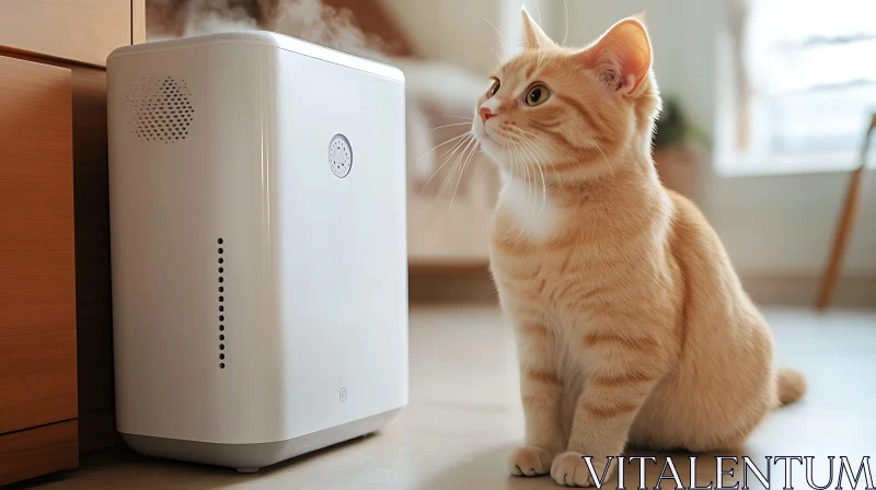 Cat and Air Purifier in Sunlit Room AI Image